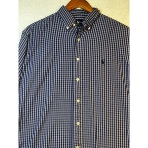 Ralph Lauren Shirt Mens 15 1/2 Blue Gingham Button Down Long Sleeve Yarmouth VTG